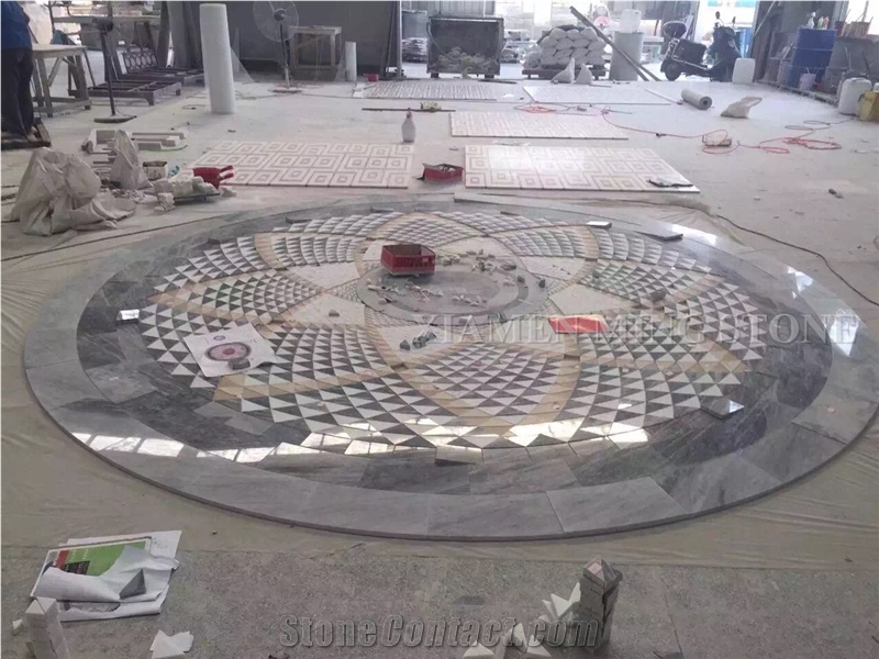 3d Surface Waterjet Beige Black Marble Round Medallions Pattern Floor Paving Interior Stone,Hotel Carpet Medallions