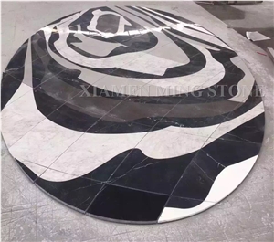 3d Surface Waterjet Beige Black Marble Round Medallions Pattern Floor Paving Interior Stone,Hotel Carpet Medallions