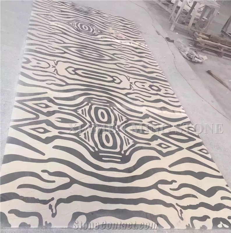 3d Surface Waterjet Beige Black Marble Round Medallions Pattern Floor Paving Interior Stone,Hotel Carpet Medallions