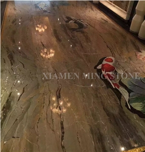 3d Surface Waterjet Grey Marble Round Medallions Pattern Floor Paving Interior Stone,Hotel Carpet Medallions Ocean Style