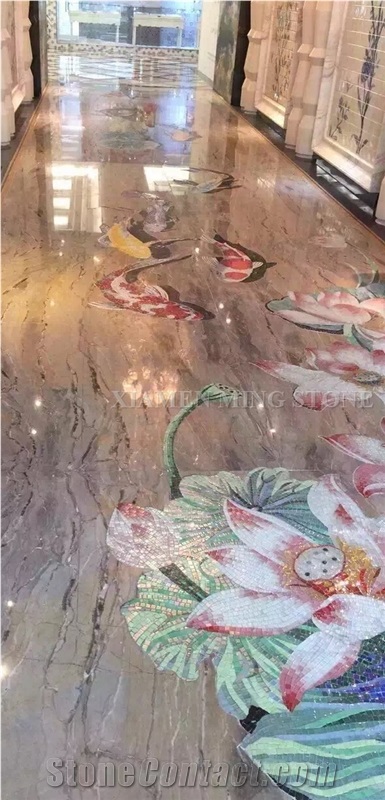 3d Surface Waterjet Grey Marble Round Medallions Pattern Floor Paving Interior Stone,Hotel Carpet Medallions Ocean Style