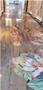 3d Surface Waterjet Grey Marble Round Medallions Pattern Floor Paving Interior Stone,Hotel Carpet Medallions Ocean Style