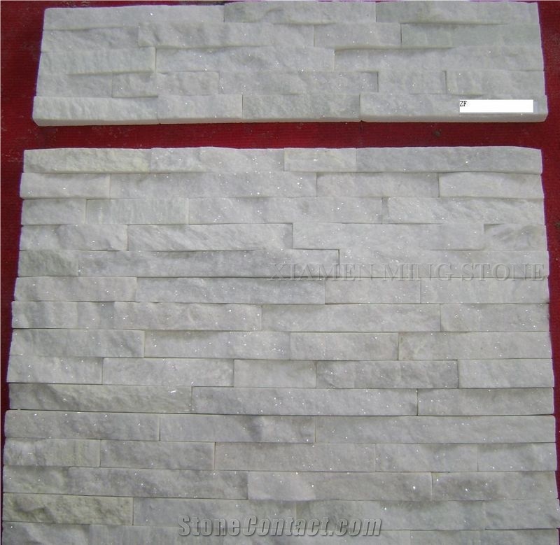 A Quality China White Quartzite Culture Stone Stacked Stone Veneer,Split Face Thin Stone Veener Exposed Garden Waterfall
