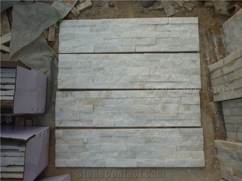 A Quality China White Quartzite Culture Stone Stacked Stone Veneer,Split Face Thin Stone Veener Exposed Garden Waterfall