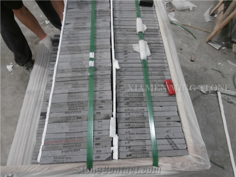 A Quality Mongolia Black Basalt Nero Ebony Black Andesite G133 Flamed,Lavqa Stone Brick Tile Panel for Railway Floor Covering Customized