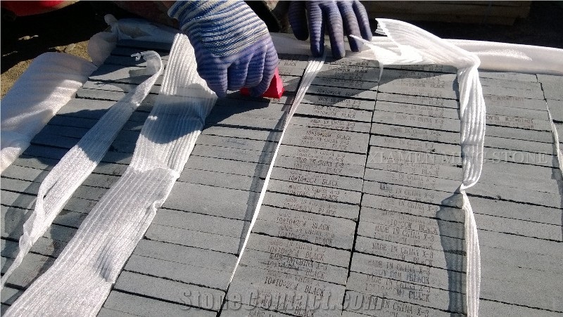 A Quality Mongolia Black Basalt Nero Ebony Black Andesite G133 Flamed,Lavqa Stone Brick Tile Panel for Railway Floor Covering Customized