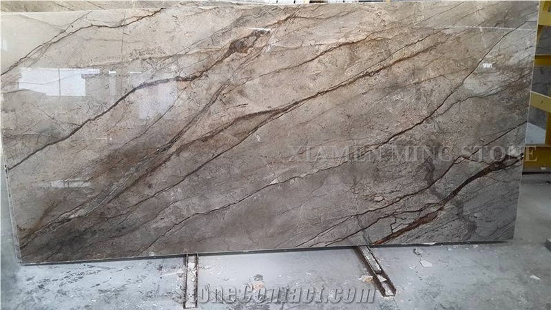 A Quality Silver River Grey Marble Polished Brown Veins Marble Slab Tile for Hotel Reception Table,Machine Cut Panel Floor Covering,Hotel Walling
