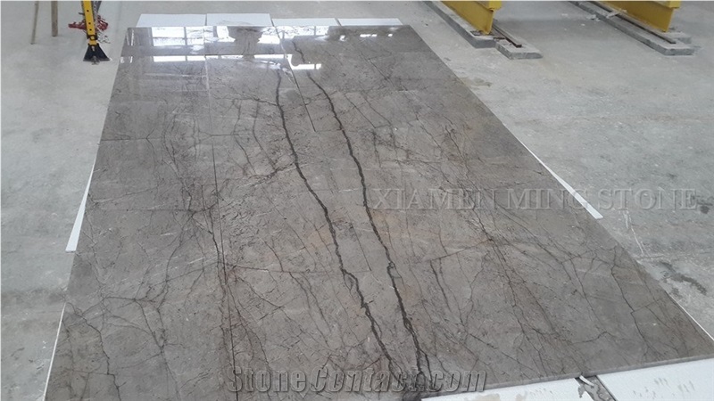 A Quality Silver River Grey Marble Polished Brown Veins Marble Slab Tile for Hotel Reception Table,Machine Cut Panel Floor Covering,Hotel Walling