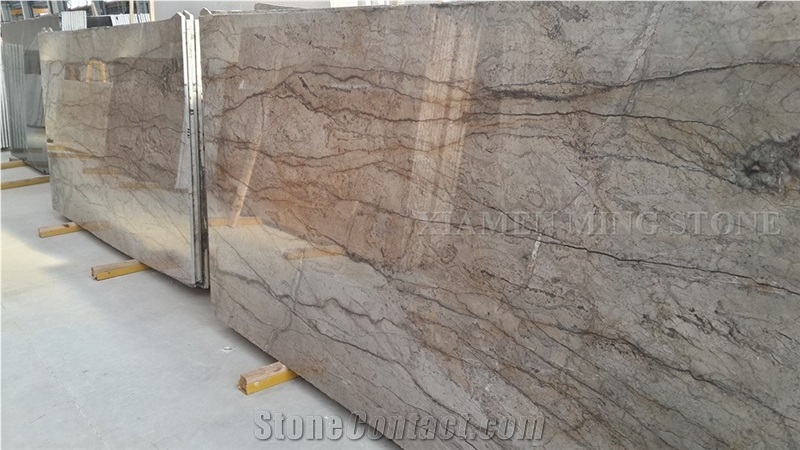 A Quality Silver River Grey Marble Polished Brown Veins Marble Slab Tile for Hotel Reception Table,Machine Cut Panel Floor Covering,Hotel Walling