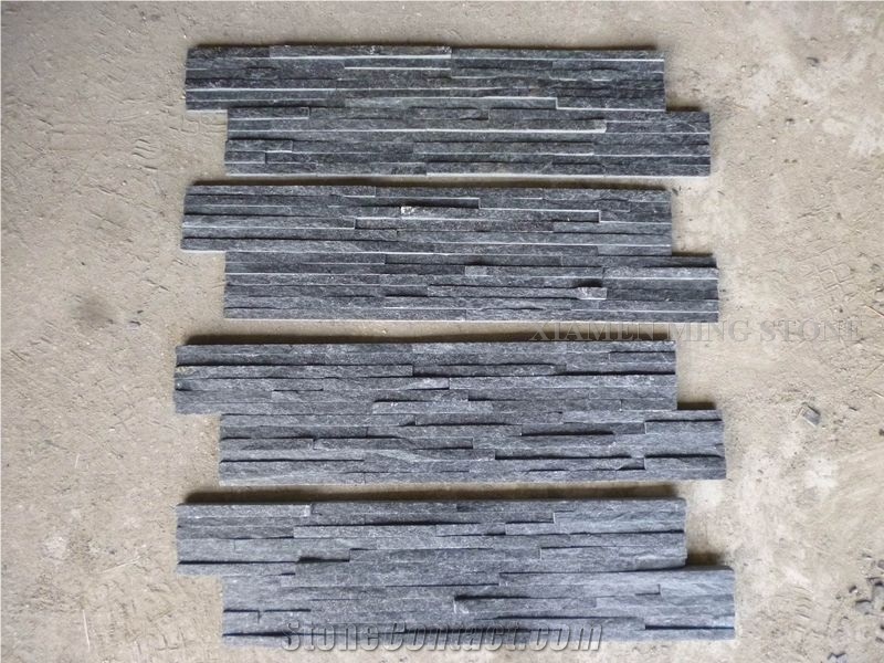 China Absolute Black Slate Culture Stone Split Face Exposed Walling Panel,Nero Stacked Stone Veneer Loose Stone