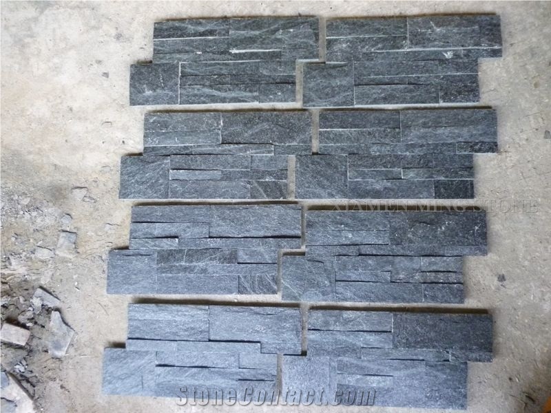 China Absolute Black Slate Culture Stone Split Face Exposed Walling Panel,Nero Stacked Stone Veneer Loose Stone