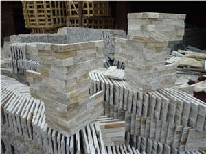 China Beige Rustic Imperial Cream Slate Culture Stone Stacked Veneer,Split Face Thin Stone Veener Exposed Garden Corner Stone Walling