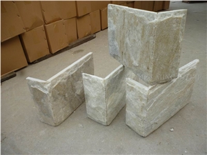 China Beige Rustic Imperial Cream Slate Culture Stone Stacked Veneer,Split Face Thin Stone Veener Exposed Garden Corner Stone Walling