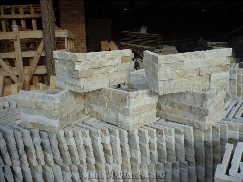 China Beige Rustic Imperial Cream Slate Culture Stone Stacked Veneer,Split Face Thin Stone Veener Exposed Garden Corner Stone Walling