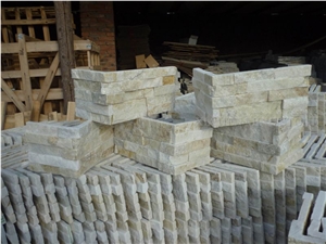 China Beige Rustic Imperial Cream Slate Culture Stone Stacked Veneer,Split Face Thin Stone Veener Exposed Garden Corner Stone Walling