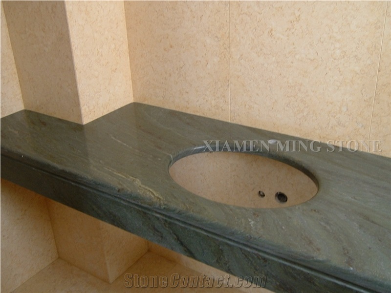 China Green Spray Wave Granite Interior Bathroom Vanity Top,Verde Juparana Honed Bath Top Customized