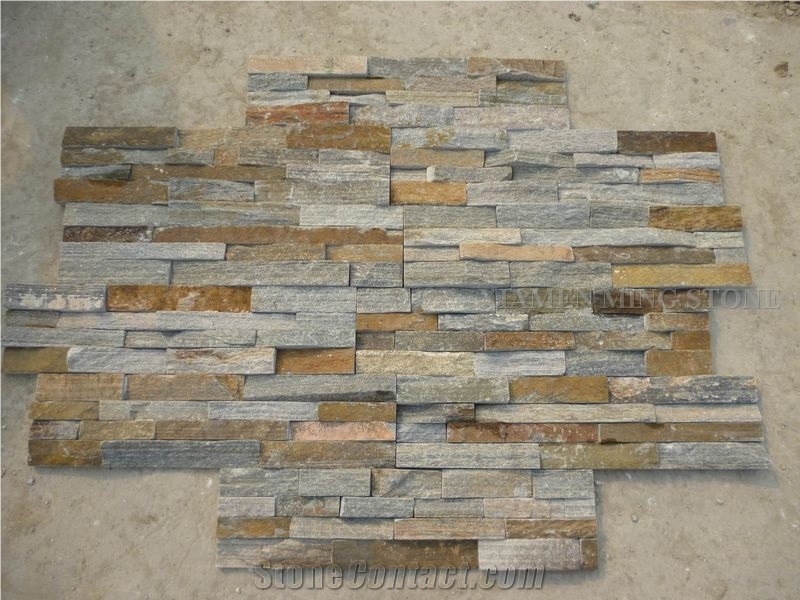 China Rainbow Rustic Slate Culture Stone Split Face Exposed Corner Stone,Stacked Stone Veneer Loose Stone