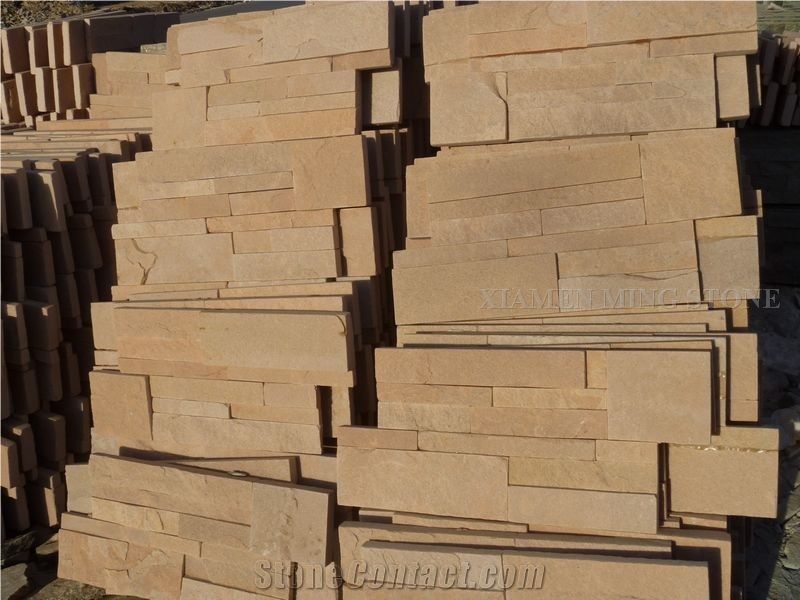 China Sunset Pink Quartzite Culture Stone Exposed Castle Walling,Split Face Stacked Stone Veneer Loose Stone