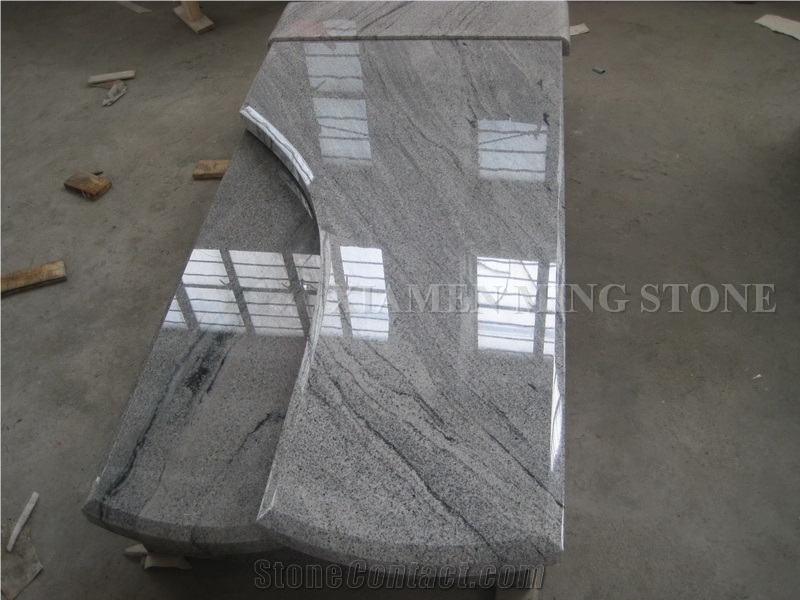 Customized Design Viscont White Granite Polish Single Tombstone/White Juparana Grey Wave Vein Viskont Monuments Gravestone Western