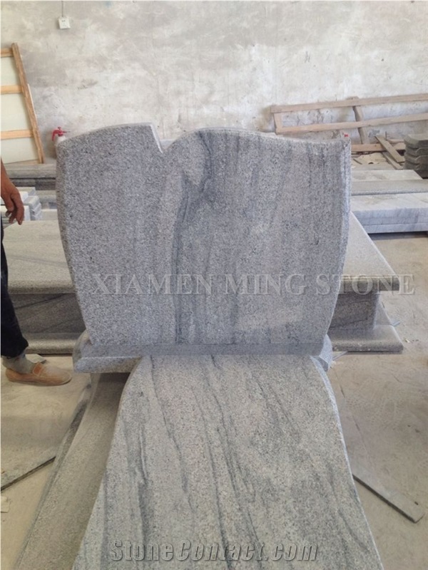 Customzied Design Viscont White Granite Polish Tombstone/White Juparana Grey Wave Vein Viskont Monuments Gravestone Western Style