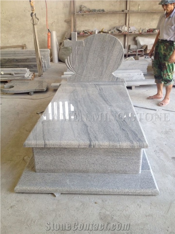 Customzied Design Viscont White Granite Polish Tombstone/White Juparana Grey Wave Vein Viskont Monuments Gravestone Western Style