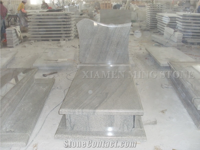 Customzied Design Viscont White Granite Polish Tombstone/White Juparana Grey Wave Vein Viskont Monuments Gravestone Western Style