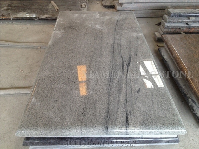 Customzied Design Viscont White Granite Western Tombstone,White Juparana Grey Wave Vein Viskont Monuments Gravestone