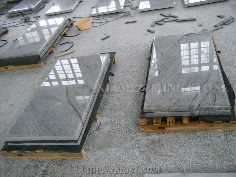 Customzied Design Viscont White Granite Western Tombstone,White Juparana Grey Wave Vein Viskont Monuments Gravestone
