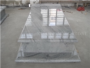 Customzied Viscont White Granite Single Tombstone/White Juparana Grey Wave Vein Viskont Monuments Gravestone Western Style