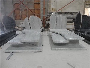 Double Tombstone Viscont White Granite Tombstone,White Juparana Grey Wave Vein Viskont Upright Monuments Gravestone Western