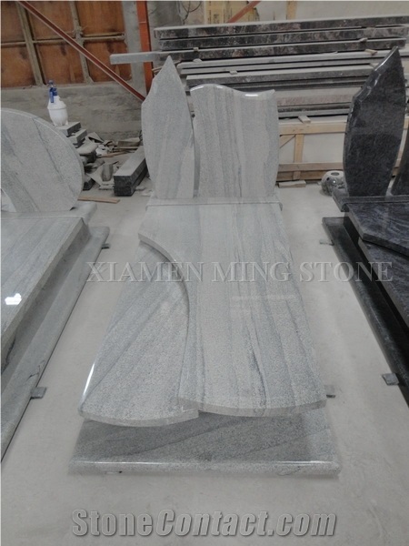Double Tombstone Viscont White Granite Tombstone,White Juparana Grey Wave Vein Viskont Upright Monuments Gravestone Western