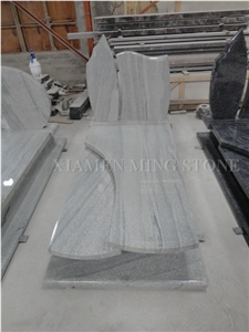Double Tombstone Viscont White Granite Tombstone,White Juparana Grey Wave Vein Viskont Upright Monuments Gravestone Western