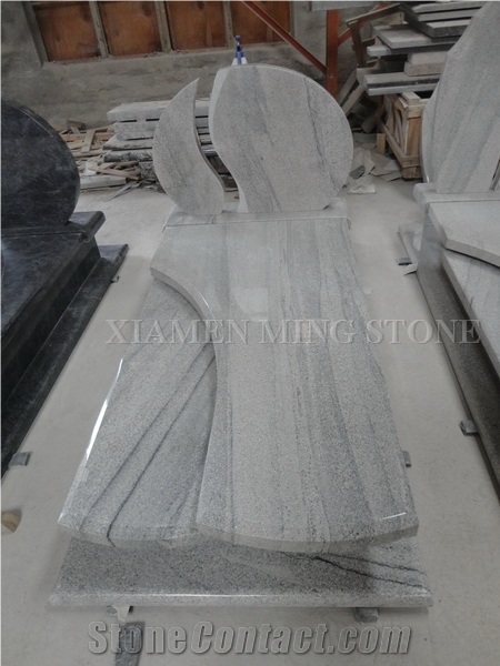 Double Tombstone Viscont White Granite Tombstone,White Juparana Grey Wave Vein Viskont Upright Monuments Gravestone Western