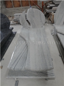 Double Tombstone Viscont White Granite Tombstone,White Juparana Grey Wave Vein Viskont Upright Monuments Gravestone Western