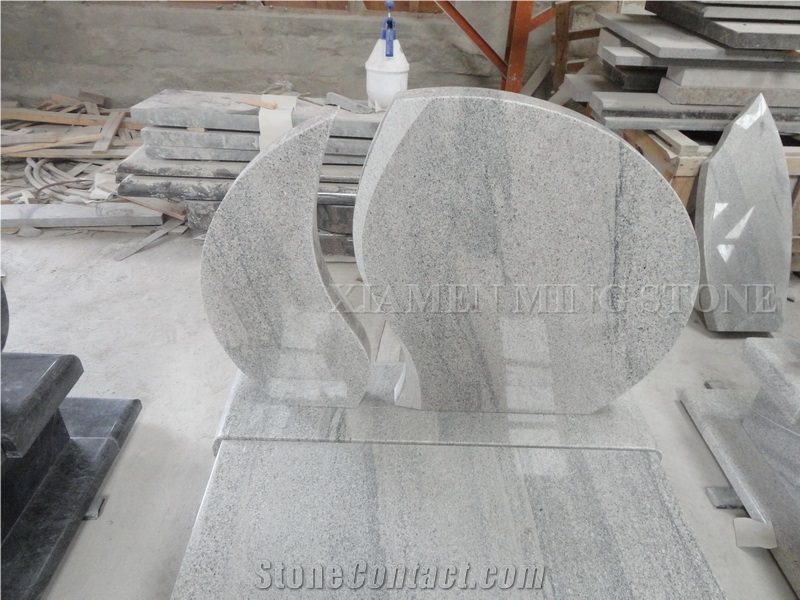 Double Tombstone Viscont White Granite Tombstone,White Juparana Grey Wave Vein Viskont Upright Monuments Gravestone Western
