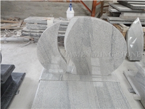 Double Tombstone Viscont White Granite Tombstone,White Juparana Grey Wave Vein Viskont Upright Monuments Gravestone Western