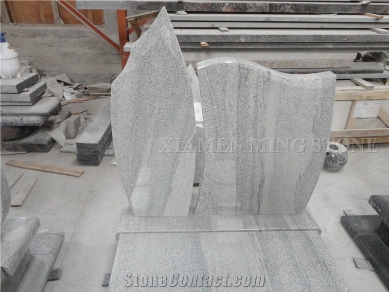 Double Tombstone Viscont White Granite Tombstone,White Juparana Grey Wave Vein Viskont Upright Monuments Gravestone Western