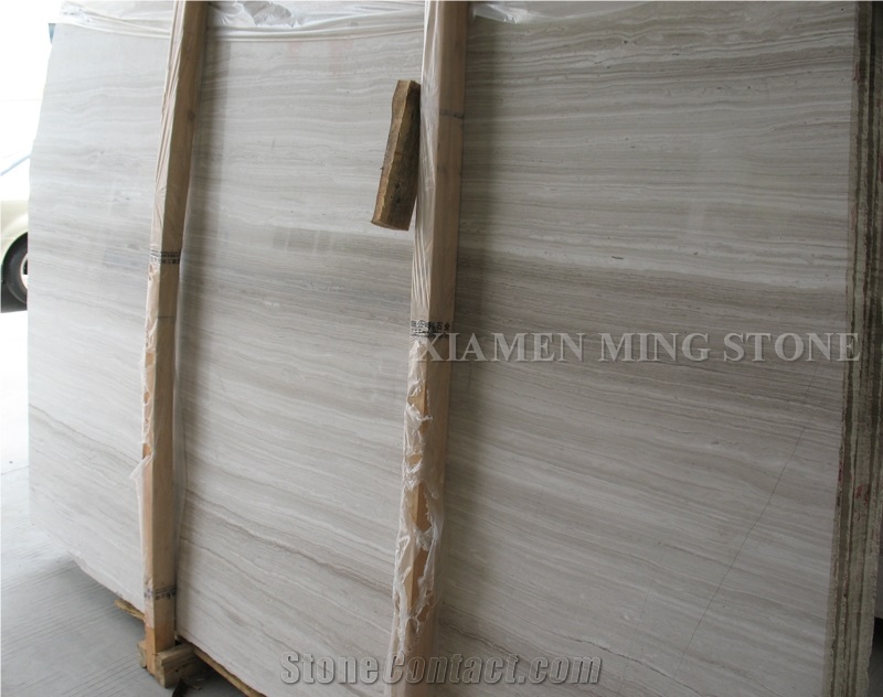 Factory Price White Wooden Vein Marble Slab Machine Cut, China Serpeggiante Wood Grain Tiles Villa Interior Wall Cladding,Floor Covering Pattern