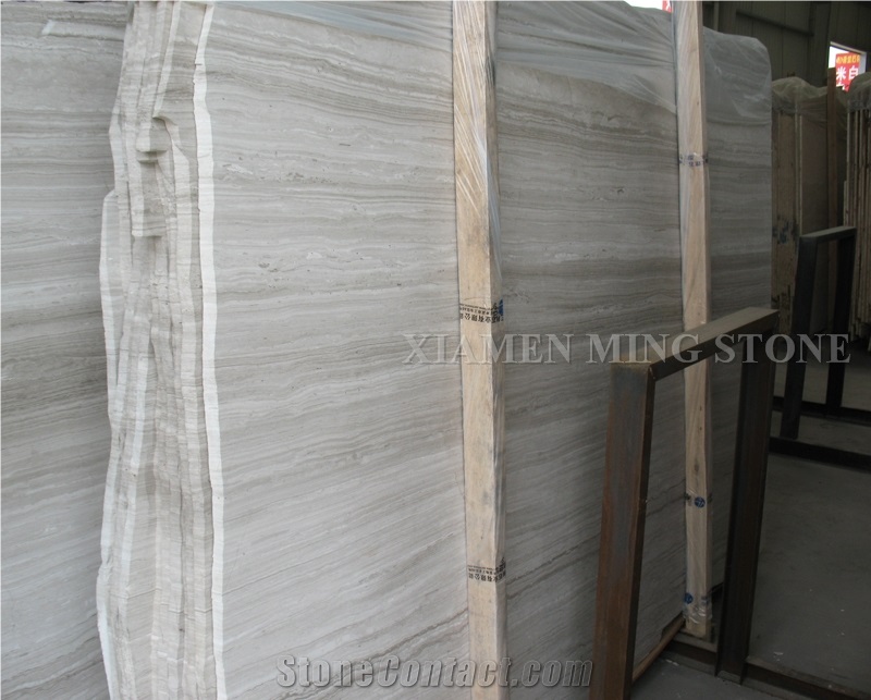 Factory Price White Wooden Vein Marble Slab Machine Cut, China Serpeggiante Wood Grain Tiles Villa Interior Wall Cladding,Floor Covering Pattern