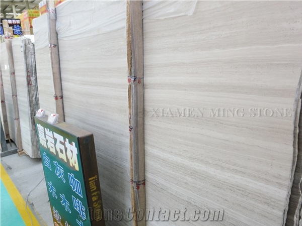 Factory Price White Wooden Vein Marble Slab Machine Cut, China Serpeggiante Wood Grain Tiles Villa Interior Wall Cladding,Floor Covering Pattern