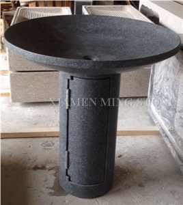 G668 China Dark Grey Sesame Granite Pedestal Wash Basins for Bathroom or Exterior Landscaping Round Sinks