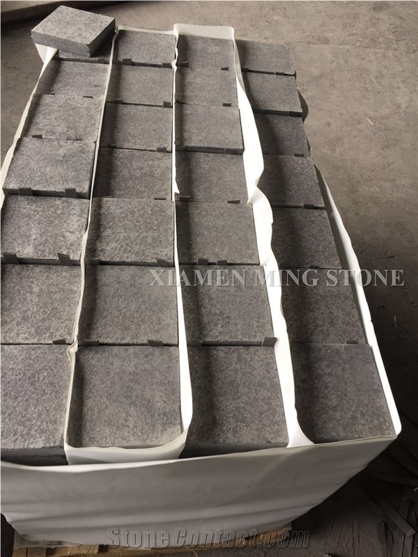 G684 China Black Basalt Flamed Cube Stone Brick Pavers for Landscaping Walkway Pattern,Nero Basalto Cobble Exterior Floor Paving