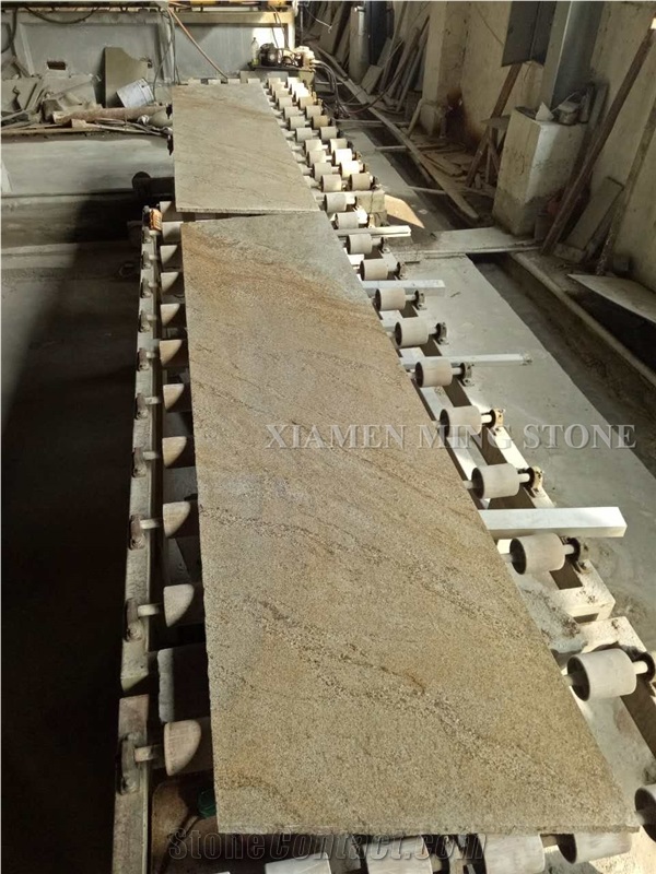 Indian Golden River Yellow Granite Cut to Size Polished Slab Tile Panel for Wall Cladding Floor Covering Customized