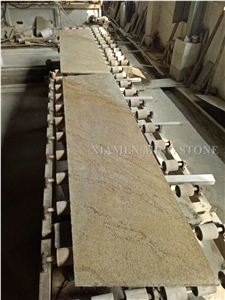 Indian Golden River Yellow Granite Cut to Size Polished Slab Tile Panel for Wall Cladding Floor Covering Customized