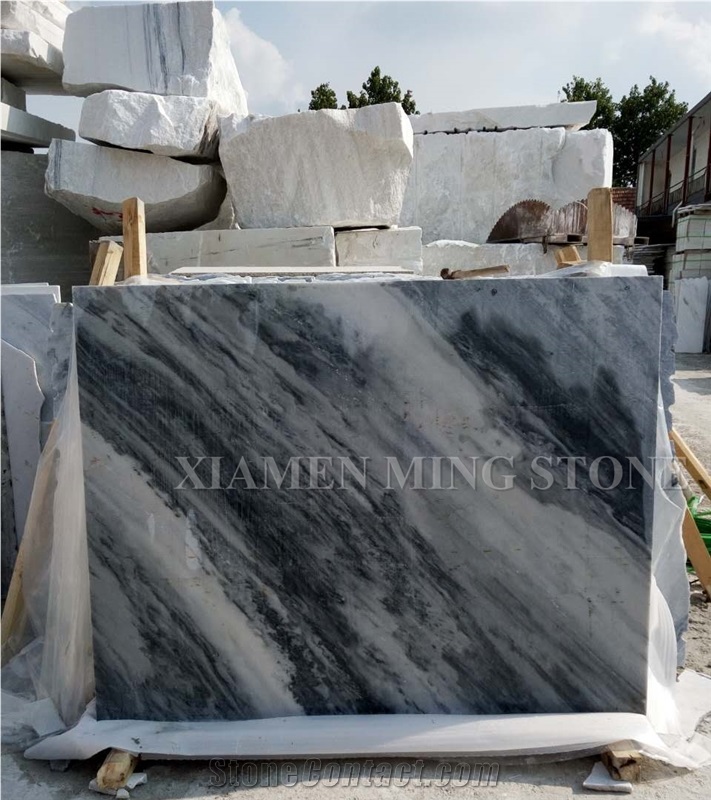 Ocean Wave Cloudy China Shanshui White Marble Polished Slabs,Machine Cutting Tile Panel for Hotel Walling,Floor Paving Pattern