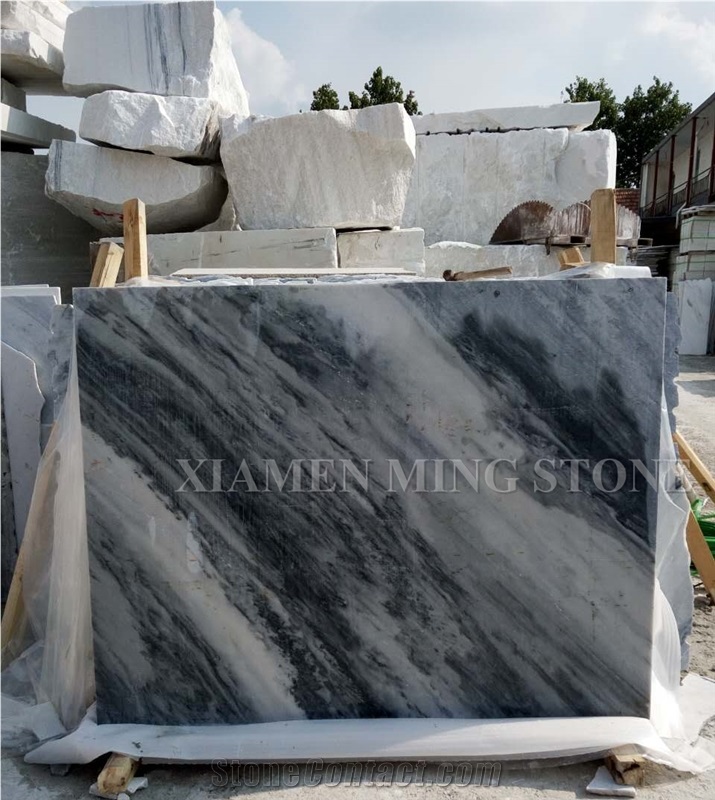 Ocean Wave Cloudy White China Marble Polished Slabs,Machine Cutting Tile Panel for Hotel Walling,Floor Paving Pattern