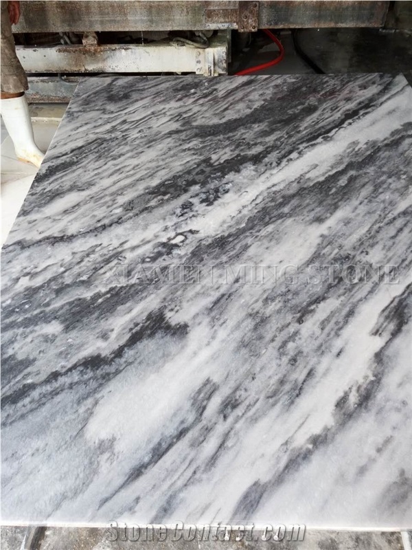 Ocean Wave Cloudy White China Marble Polished Slabs,Machine Cutting Tile Panel for Hotel Walling,Floor Paving Pattern