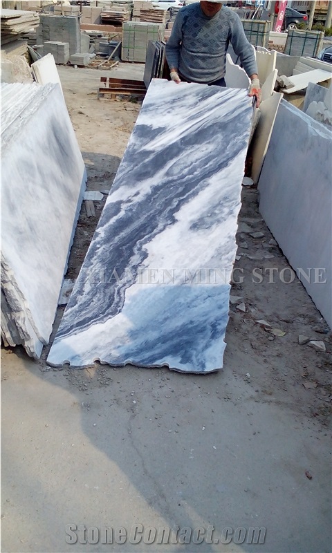 Ocean Wave Cloudy White China Marble Polished Slabs,Machine Cutting Tile Panel for Hotel Walling,Floor Paving Pattern