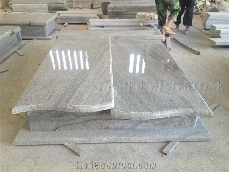 Project Show Viscont White Polished Granite Polish Style Cross Tombstone/ Juparana Grey Vein Viskont Monuments Gravestone