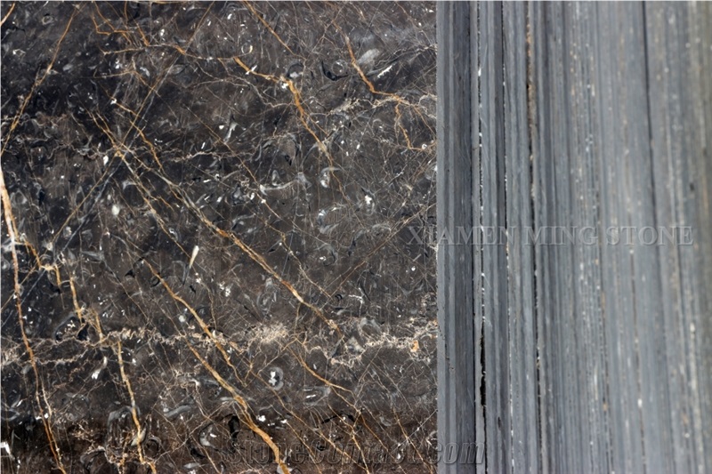 Saint Laurent Black Gold Emperador Marble Slabs Polished,Machine Cut Tile Panel for Hotel Reception Countertop,Floor Covering Pattern